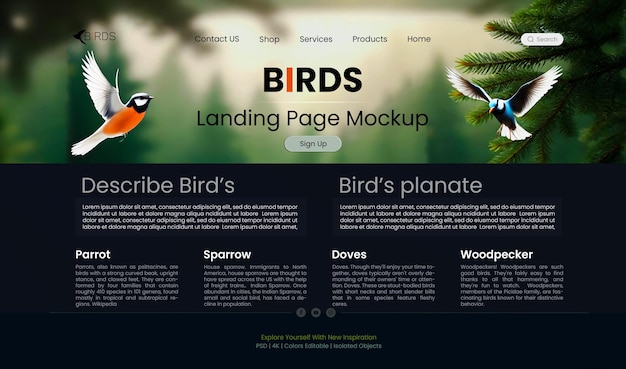 plantilla de diseño de página de inicio del sitio web diseño de sitio web de turismo de viajes moderno kit de UI UX PSD totalmente editable