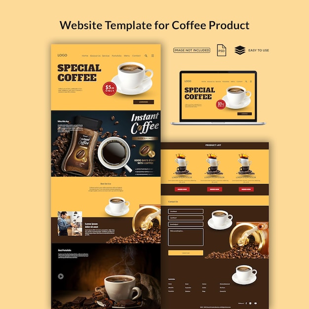 Plantilla de diseño de página web de cafetería PSD