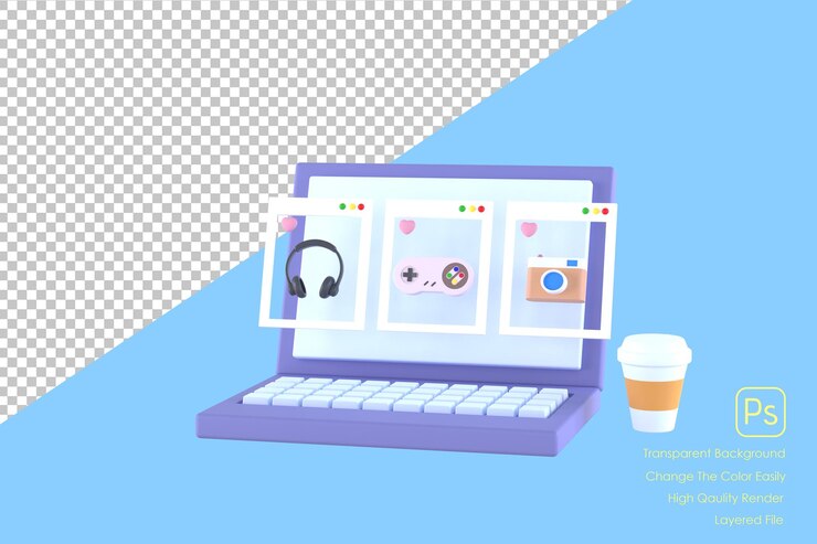 PSD plantilla de diseño plano de pantalla de computadora portátil para aplicaciones concepto de compras en línea