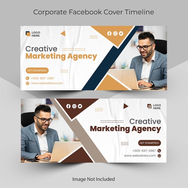 Plantilla de diseño de portada de facebook y banner web para agencia de marketing digital de negocios corporativos