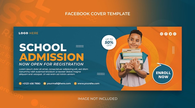 Plantilla de diseño de portada de facebook y banner web de redes sociales de admisión a la escuela