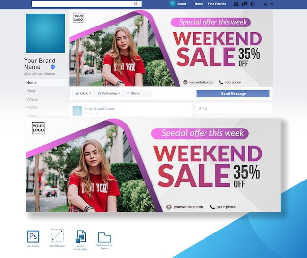 Plantilla de diseño de portada de facebook de descuento de moda de venta de fin de semana