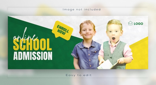 Plantilla de diseño de portada de facebook de redes sociales de banner web de admisión escolar