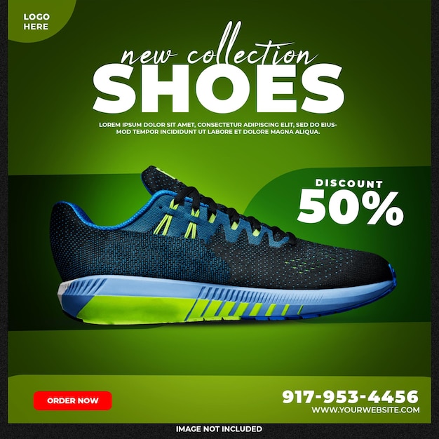 plantilla de diseño de post de redes sociales o banner cuadrado de zapatos