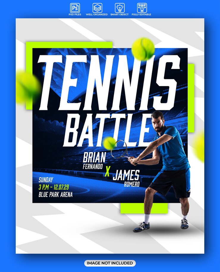 PSD plantilla de diseño de póster de batalla de tenis
