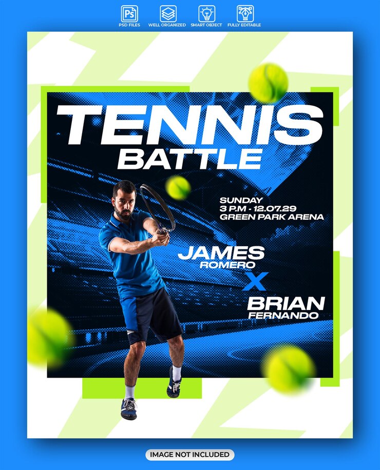 PSD plantilla de diseño de póster de batalla de tenis