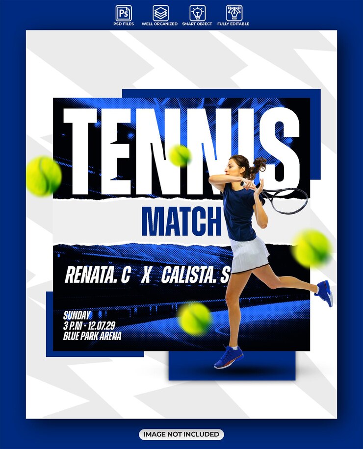 PSD plantilla de diseño de póster de partido de tenis