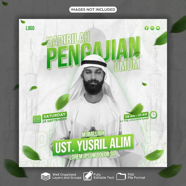 Plantilla de diseño PSD islámico para tabligh pengajian y dakwah