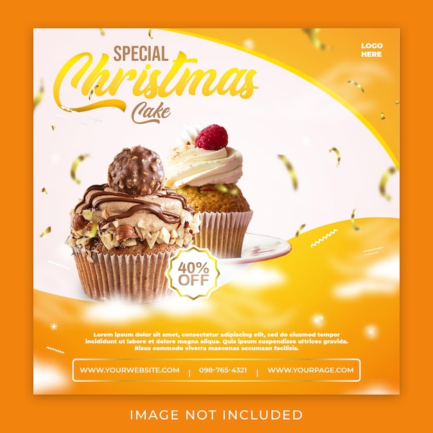 Plantilla de diseño de publicación de banner de instagram de promoción de redes sociales de pastel de navidad