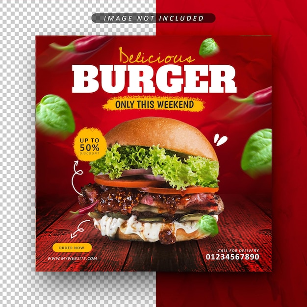 Plantilla de diseño de publicación de banner de promoción de redes sociales de comida de hamburguesa