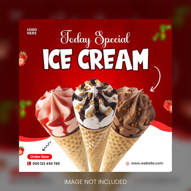 PSD plantilla de diseño de publicación de banner de redes sociales de delicioso helado especial