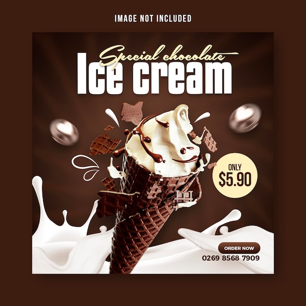 Plantilla de diseño de publicación de banner de redes sociales de delicioso helado especial