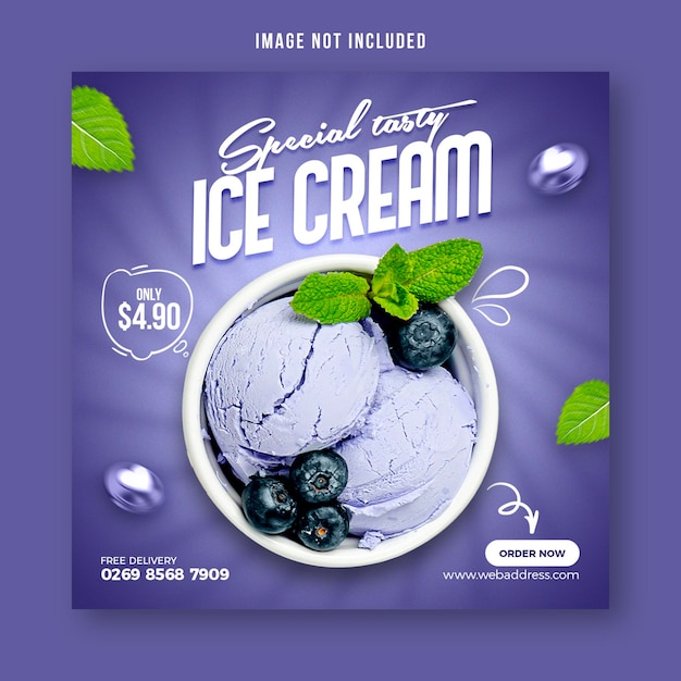 Plantilla de diseño de publicación de banner de redes sociales de delicioso helado especial