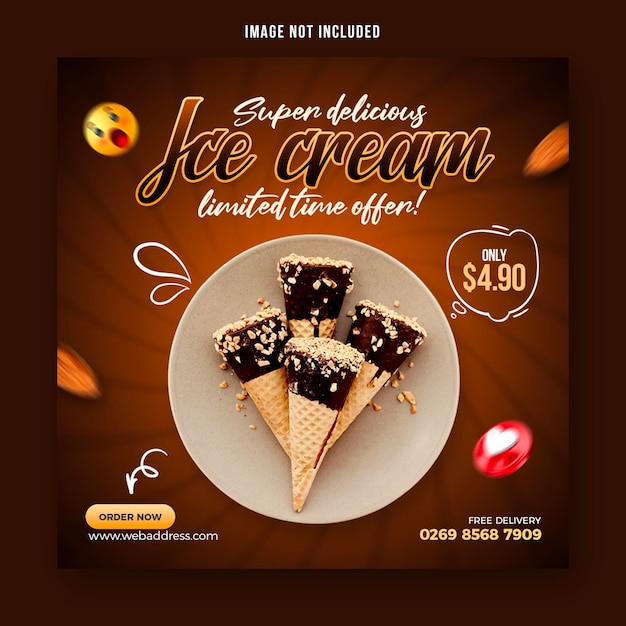 Plantilla de diseño de publicación de banner de redes sociales de delicioso helado especial