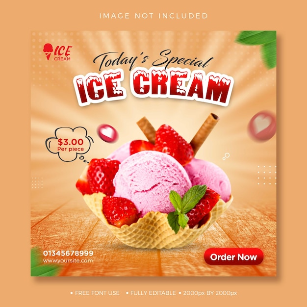 Plantilla de diseño de publicación de banner de redes sociales de helado delicioso especial de hoy