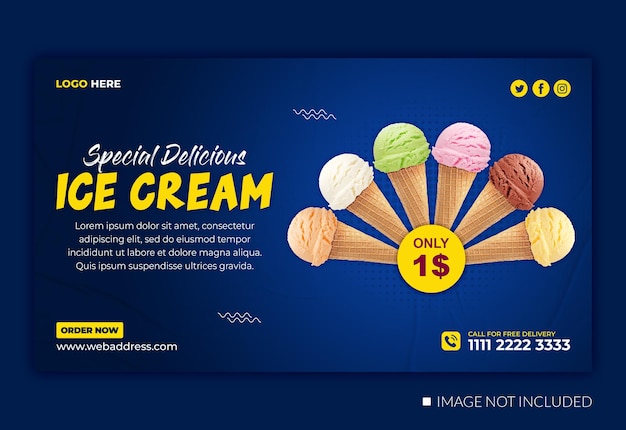 Plantilla de diseño de publicación de banner de redes sociales de helado delicioso especial