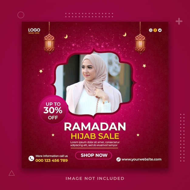 Plantilla de diseño de publicación de banner de redes sociales de venta de hijab de ramadán