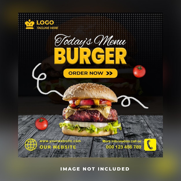Plantilla de diseño de publicación de banner web de redes sociales de promoción de venta de hamburguesas de alimentos
