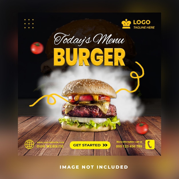 Plantilla de diseño de publicación de banner web de redes sociales de promoción de venta de hamburguesas de alimentos