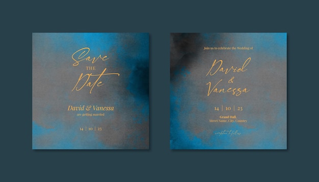 Plantilla de diseño de publicación de boda de Instagram azul y gris editable