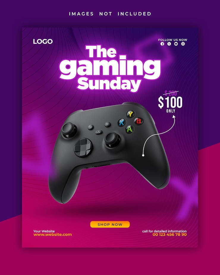 PSD la plantilla de diseño de la publicación de instagram del domingo de venta de juegos