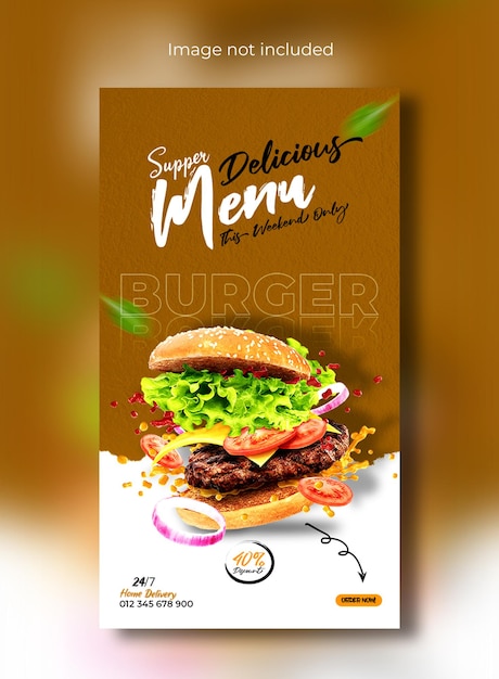 PSD plantilla de diseño de publicación de instagram de hamburguesa de comida súper deliciosa psd