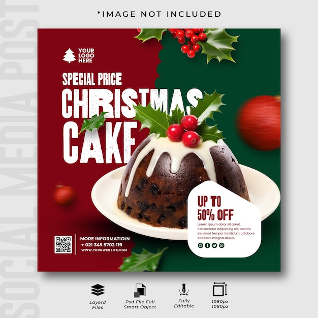 PSD plantilla de diseño de publicación de instagram de pastel de navidad