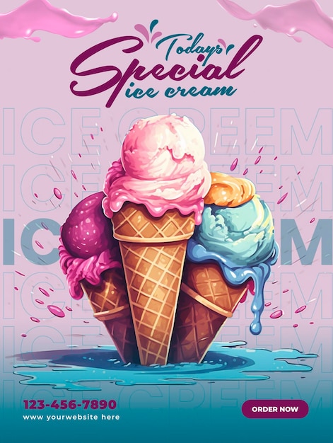 Plantilla de diseño de publicación de instagram de redes sociales de conos de helado