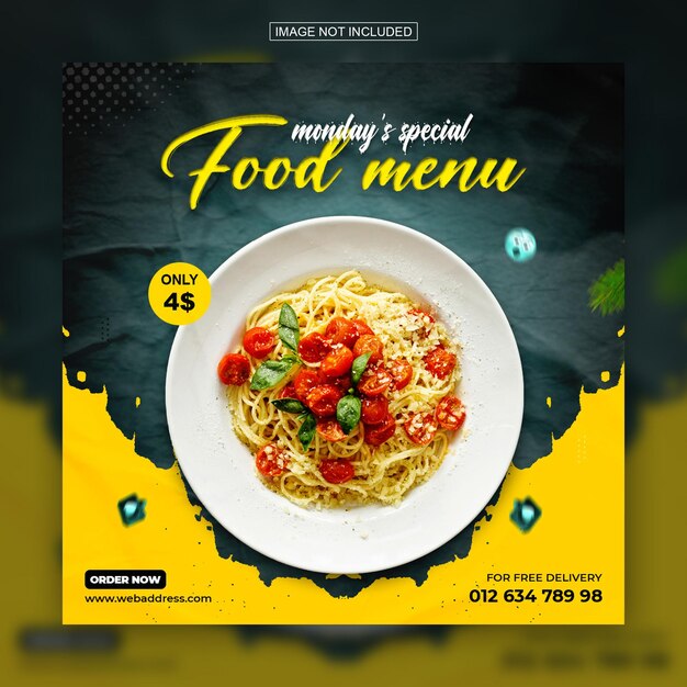 PSD plantilla de diseño de publicación de instagram de redes sociales de menú de comida deliciosa especial