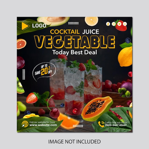Plantilla de diseño de publicación de instagram y redes sociales de menú de comida de jugo de naranja