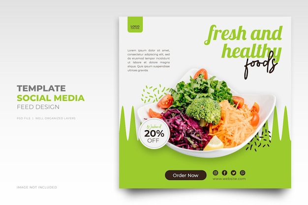 PSD plantilla de diseño de publicación de instagram de restaurante de comida saludable y estilo de vida saludable o banner de comida