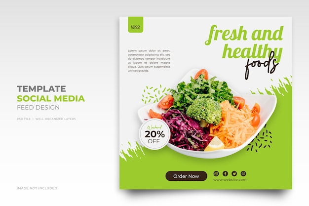 Plantilla de diseño de publicación de instagram de restaurante de comida saludable y estilo de vida saludable o banner de comida