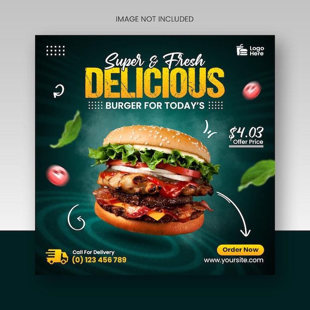 PSD plantilla de diseño de publicación de redes sociales de banner de comida de hamburguesa