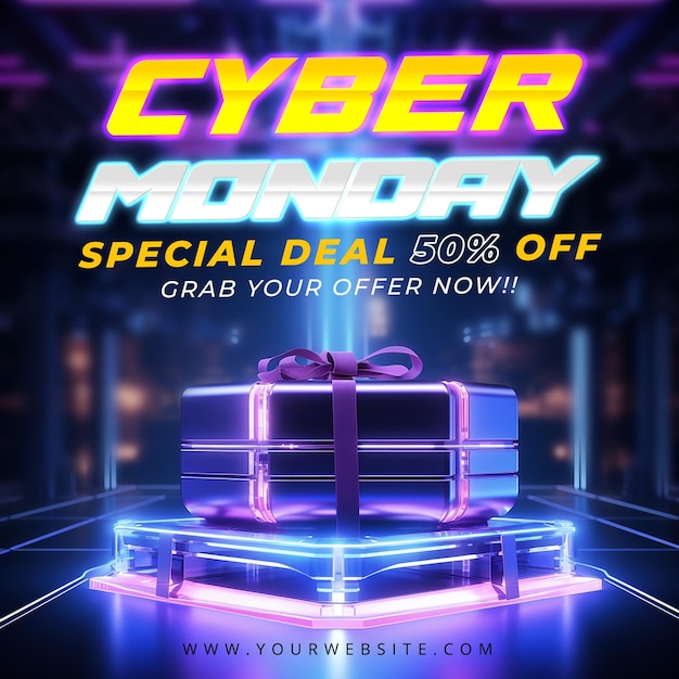 Plantilla de diseño de publicación de redes sociales de cyber monday sale con caja de regalo