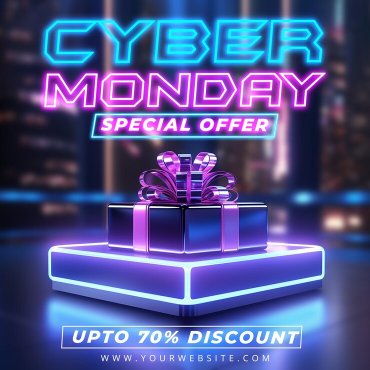 PSD plantilla de diseño de publicación de redes sociales de cyber monday sale con caja de regalo