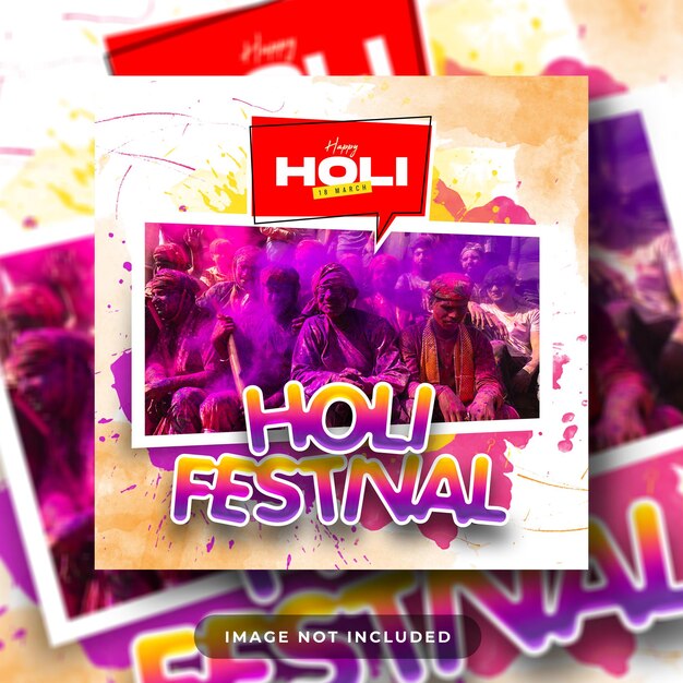 Plantilla de diseño de publicación de redes sociales del festival happy holi psd