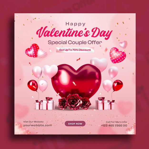 Plantilla de diseño de publicación en redes sociales de oferta especial de feliz día de San Valentín
