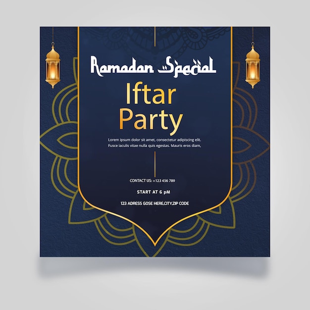 Plantilla de diseño de publicación de redes sociales de ramadan iftar party
