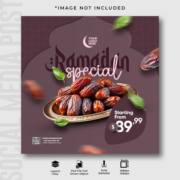 PSD plantilla de diseño de publicaciones de instagram de comida especial para el ramadán