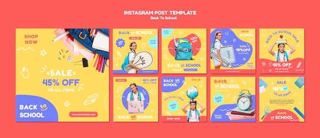 PSD plantilla de diseño de publicaciones de instagram de regreso a la escuela