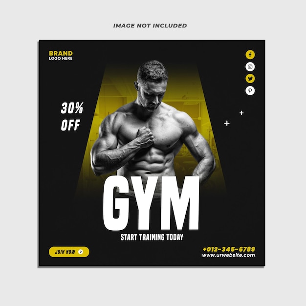 Plantilla de diseño de publicaciones de redes sociales de fitness gym