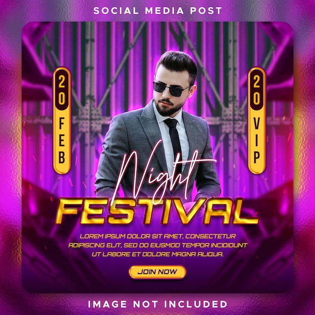 PSD plantilla de diseño de redes sociales del festival nocturno psd