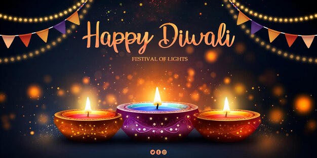 PSD plantilla de diseño de saludo ligero del festival de diwali de psd feliz diwali o deepavali con texto editable