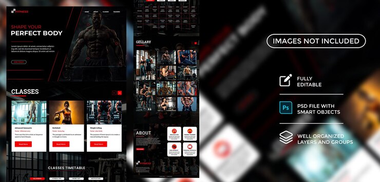 PSD plantilla de diseño de sitios web de fitness y gimnasio