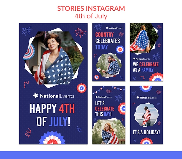 PSD plantilla de diseño de storiet de instagram del 4 de julio de diseño plano