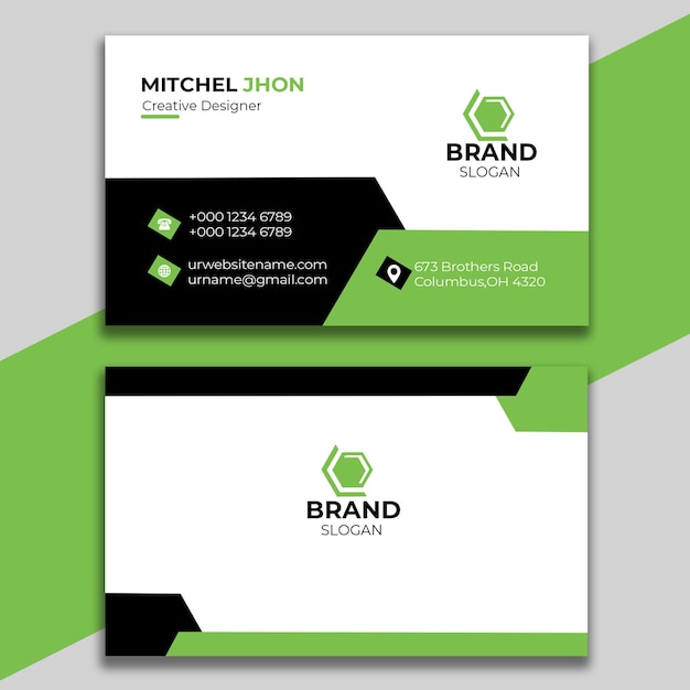 plantilla de diseño de tarjetas de visita corporativas verdes y negras PSD gratuitas