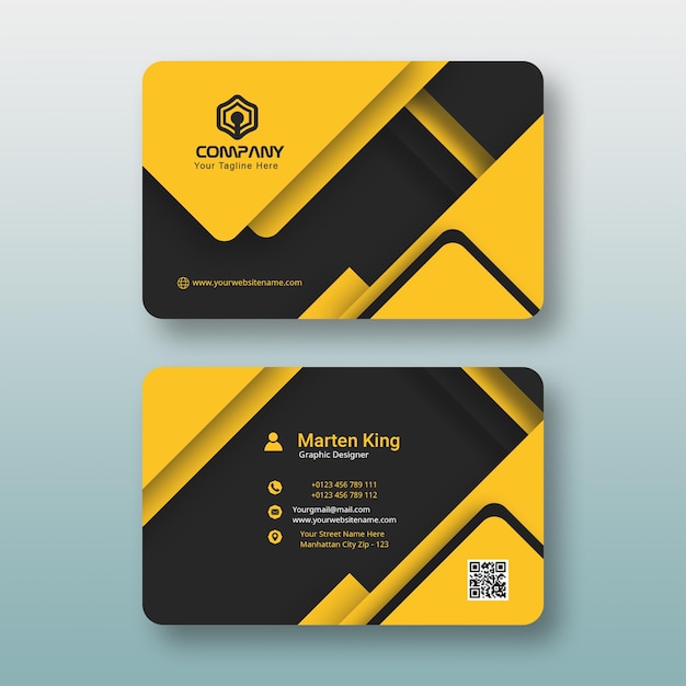 Plantilla de diseño de tarjetas de visita profesionales amarillas y negras