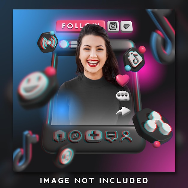 Plantilla de diseño tiktok modo oscuro con conjunto de iconos 3d