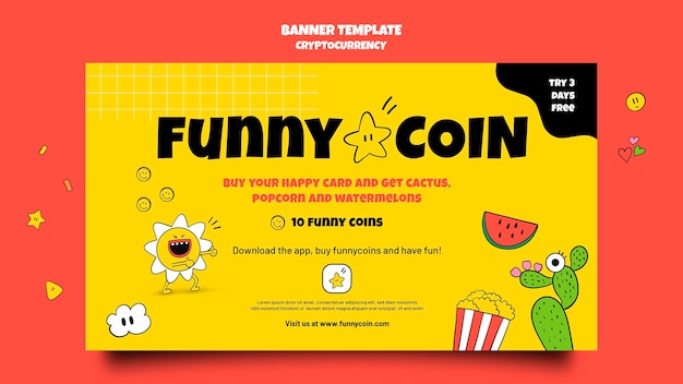 Plantilla divertida de banner de criptomonedas de monedas