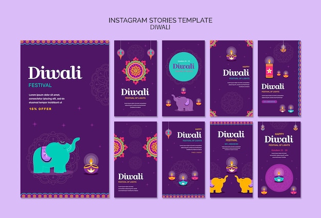 Plantilla de diwali de diseño plano